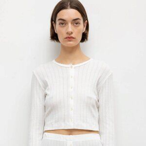 Leset Pointelle Crop Cardigan White Size Small - Never Worn But Missing Button